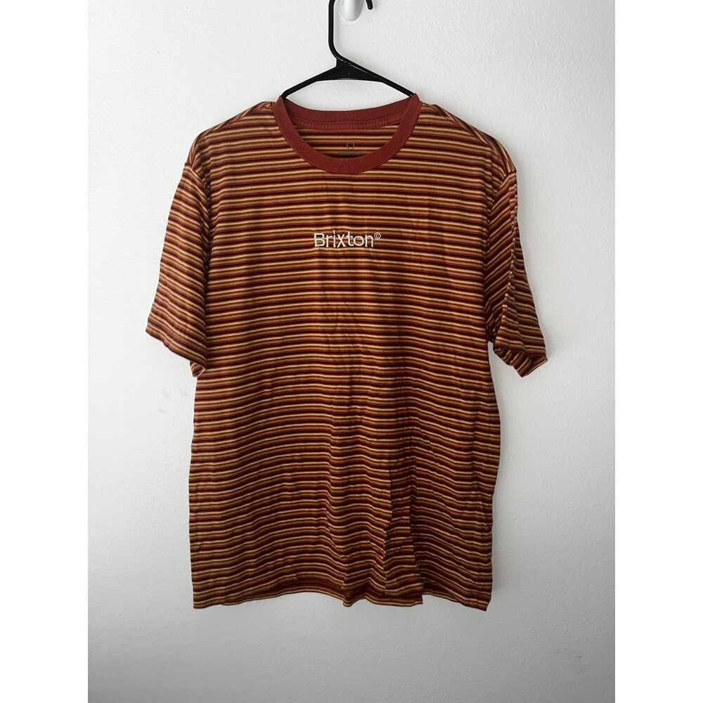 Brixton Hilt Palmer T-Shirt Men's Medium Red Yellow Stripe Crew Neck Cotton Tee